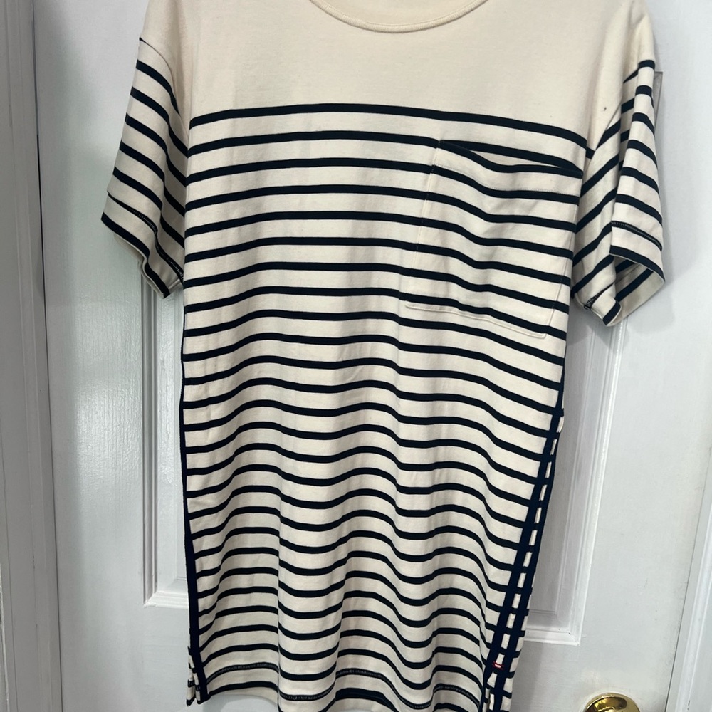 La Ligne Cream and Black Short Sleeve Tee Nautical Stripes